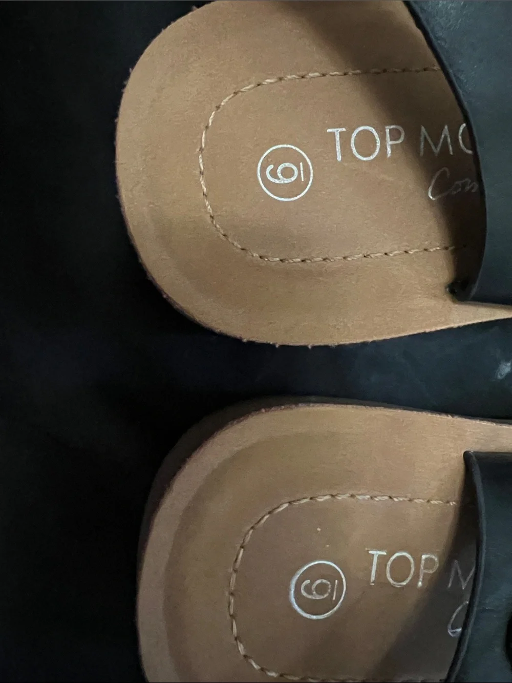 TOP Moda Black Strappy Slide Sandals with Tan Footbed
